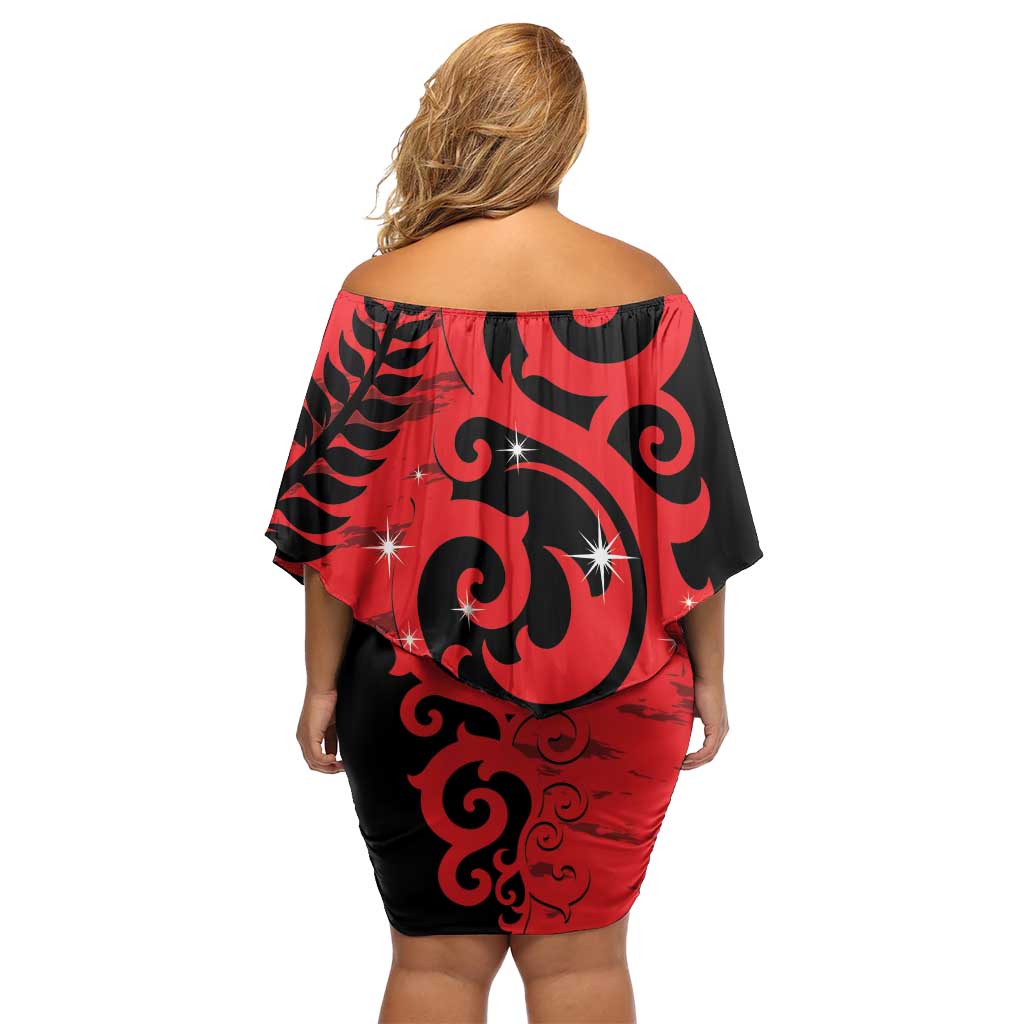 New Zealand Matariki Family Matching Off Shoulder Short Dress and Hawaiian Shirt Maori New Year Koru Pattern
