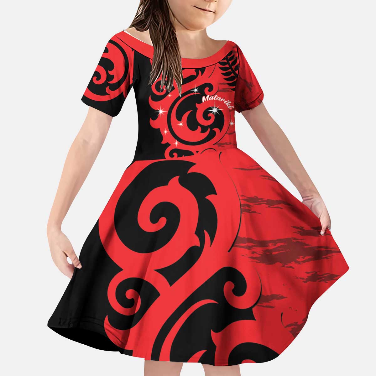 New Zealand Matariki Kid Short Sleeve Dress Maori New Year Koru Pattern