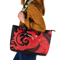 New Zealand Matariki Leather Tote Bag Maori New Year Koru Pattern