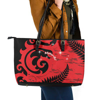 New Zealand Matariki Leather Tote Bag Maori New Year Koru Pattern