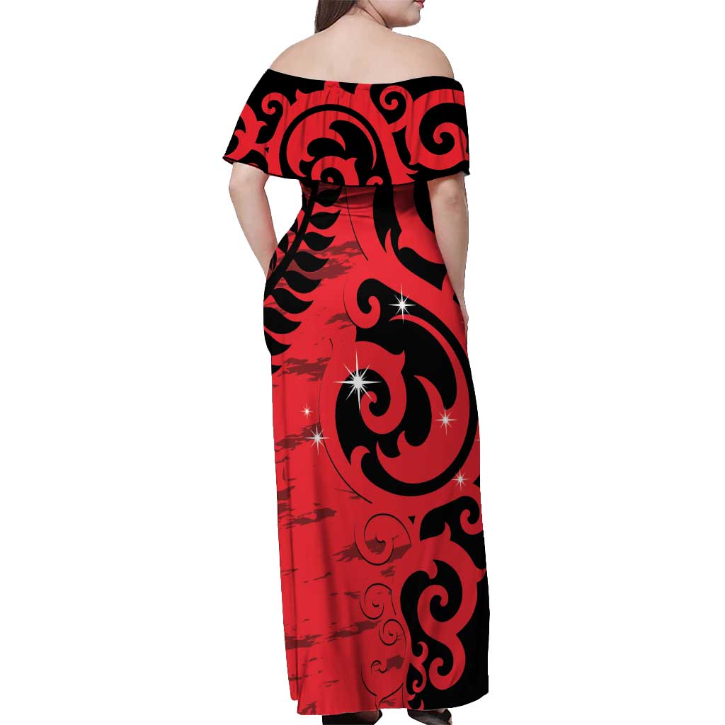New Zealand Matariki Off Shoulder Maxi Dress Maori New Year Koru Pattern LT22 - Polynesian Pride