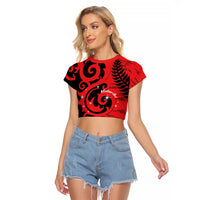 New Zealand Matariki Raglan Cropped T Shirt Maori New Year Koru Pattern LT22 Female Red - Polynesian Pride