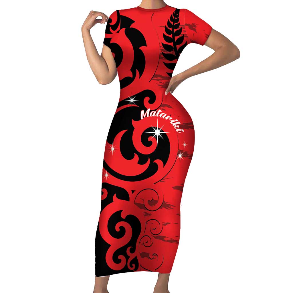 New Zealand Matariki Short Sleeve Bodycon Dress Maori New Year Koru Pattern