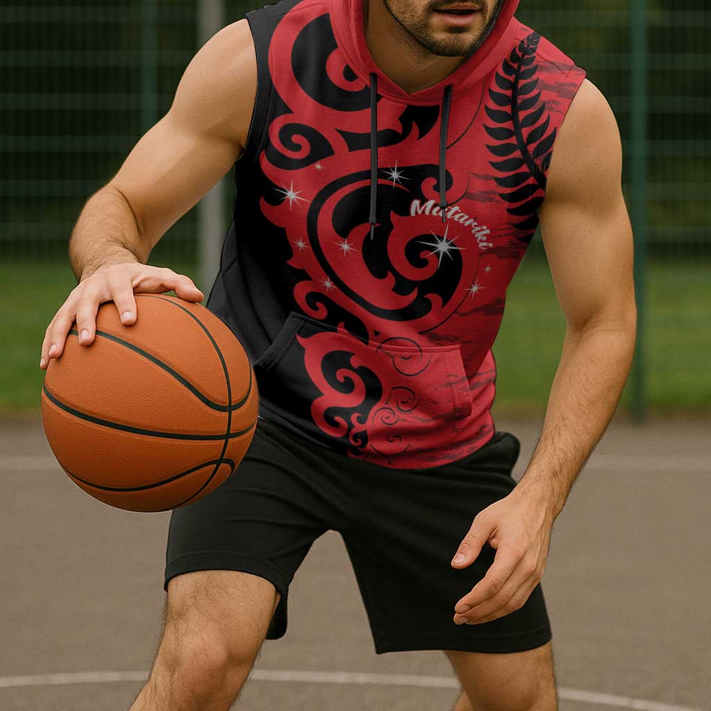 New Zealand Matariki Sleeveless Hoodie Maori New Year Koru Pattern