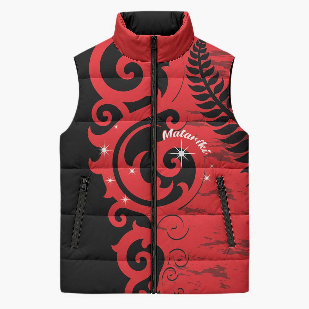 New Zealand Matariki Sleeveless Puffer Jacket Maori New Year Koru Pattern