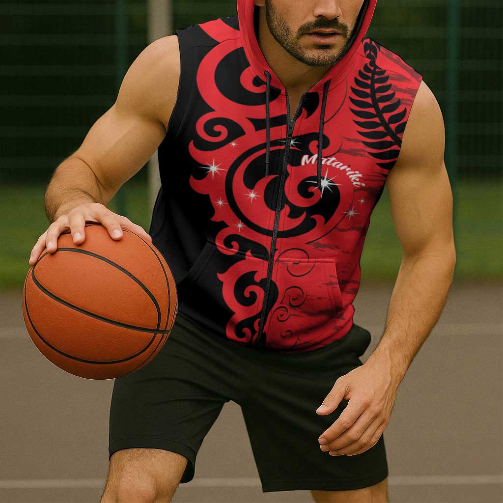 New Zealand Matariki Sleeveless Zip Hoodie Maori New Year Koru Pattern