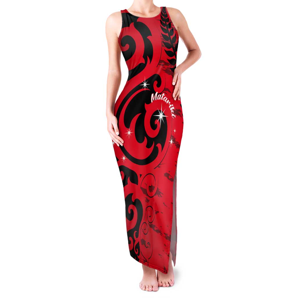 New Zealand Matariki Tank Maxi Dress Maori New Year Koru Pattern LT22 Women Red - Polynesian Pride