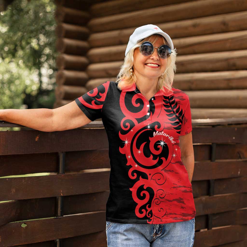 New Zealand Matariki Women Polo Shirt Maori New Year Koru Pattern
