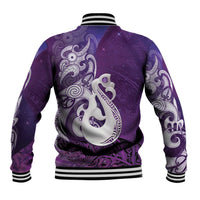 New Zealand Matariki Baseball Jacket Maori Manaia Galaxy Silver Fern Purple Color