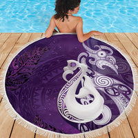 New Zealand Matariki Beach Blanket Maori Manaia Galaxy Silver Fern Purple Color
