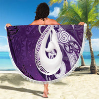 New Zealand Matariki Beach Blanket Maori Manaia Galaxy Silver Fern Purple Color
