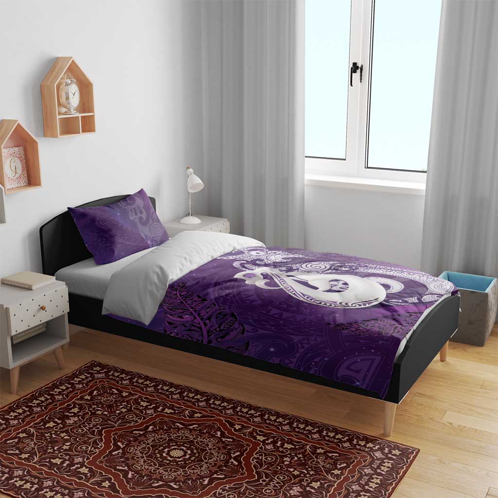 New Zealand Matariki Bedding Set Maori Manaia Galaxy Silver Fern Purple Color