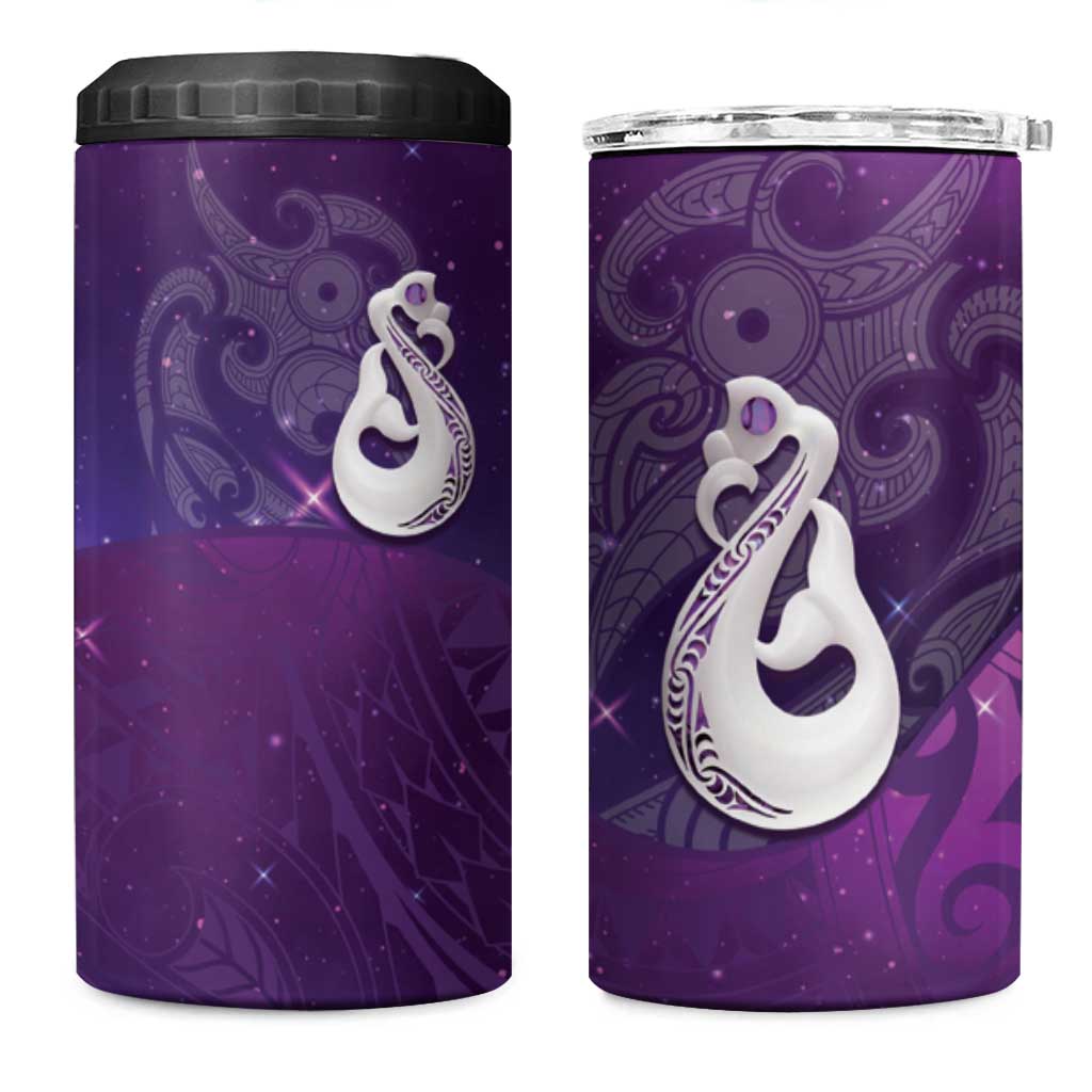 New Zealand Matariki 4 in 1 Can Cooler Tumbler Maori Manaia Galaxy Silver Fern Purple Color