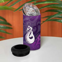 New Zealand Matariki 4 in 1 Can Cooler Tumbler Maori Manaia Galaxy Silver Fern Purple Color