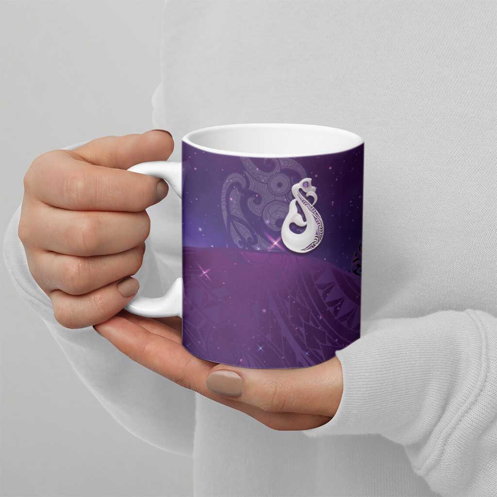 New Zealand Matariki Ceramic Mug Maori Manaia Galaxy Silver Fern Purple Color