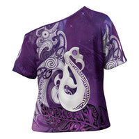 New Zealand Matariki Cross Shoulder Shirt Maori Manaia Galaxy Silver Fern Purple Color