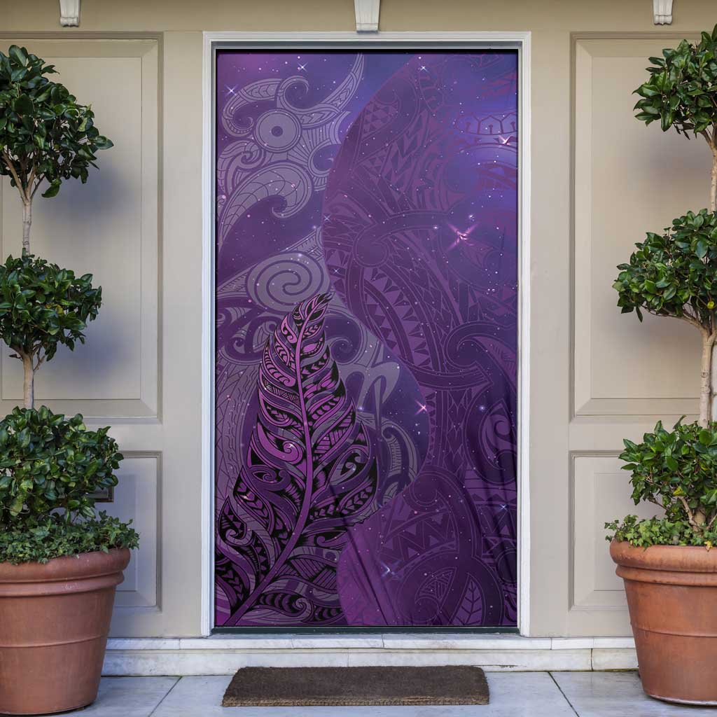 New Zealand Matariki Door Cover Maori Manaia Galaxy Silver Fern Purple Color