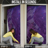 New Zealand Matariki Door Cover Maori Manaia Galaxy Silver Fern Purple Color