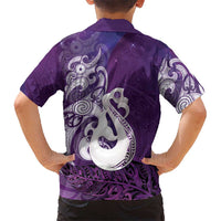 New Zealand Matariki Family Matching Mermaid Dress and Hawaiian Shirt Maori Manaia Galaxy Silver Fern Purple Color LT22 - Polynesian Pride