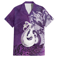 New Zealand Matariki Family Matching Mermaid Dress and Hawaiian Shirt Maori Manaia Galaxy Silver Fern Purple Color LT22 Dad's Shirt - Short Sleeve Purple - Polynesian Pride