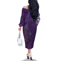 New Zealand Matariki Family Matching Off The Shoulder Long Sleeve Dress and Hawaiian Shirt Maori Manaia Galaxy Silver Fern Purple Color LT22 - Polynesian Pride