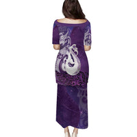 New Zealand Matariki Family Matching Puletasi and Hawaiian Shirt Maori Manaia Galaxy Silver Fern Purple Color