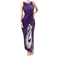New Zealand Matariki Family Matching Tank Maxi Dress and Hawaiian Shirt Maori Manaia Galaxy Silver Fern Purple Color
