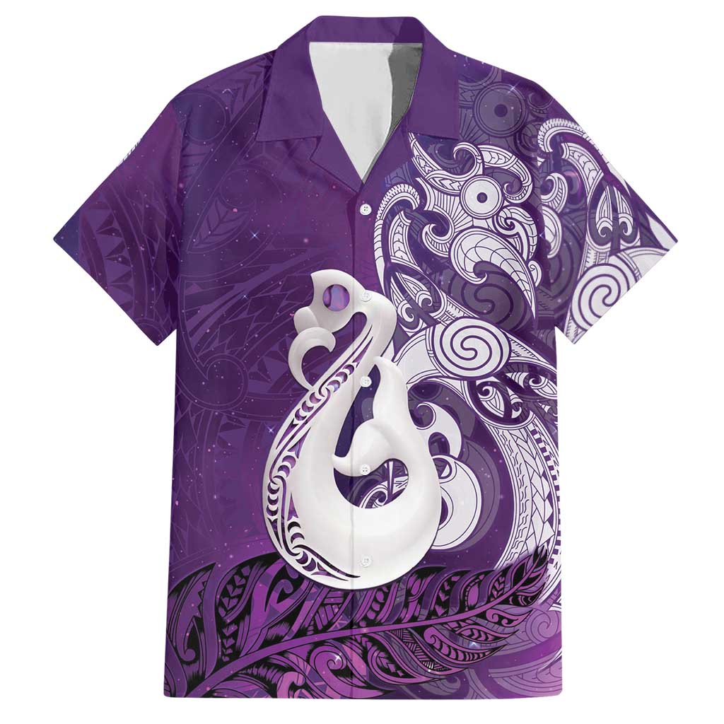 New Zealand Matariki Hawaiian Shirt Maori Manaia Galaxy Silver Fern Purple Color