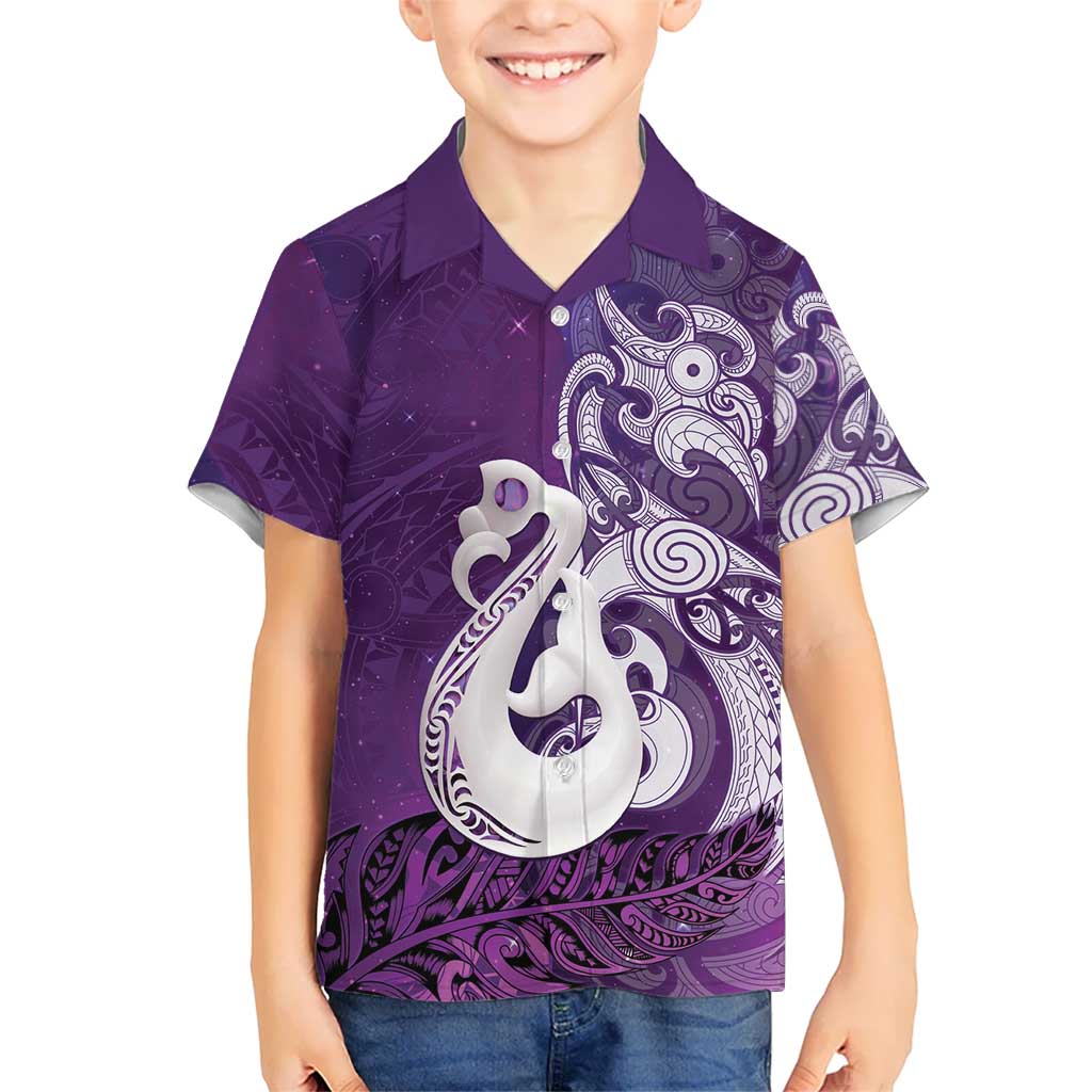 New Zealand Matariki Hawaiian Shirt Maori Manaia Galaxy Silver Fern Purple Color
