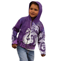 New Zealand Matariki Kid Hoodie Maori Manaia Galaxy Silver Fern Purple Color