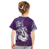 New Zealand Matariki Kid T Shirt Maori Manaia Galaxy Silver Fern Purple Color