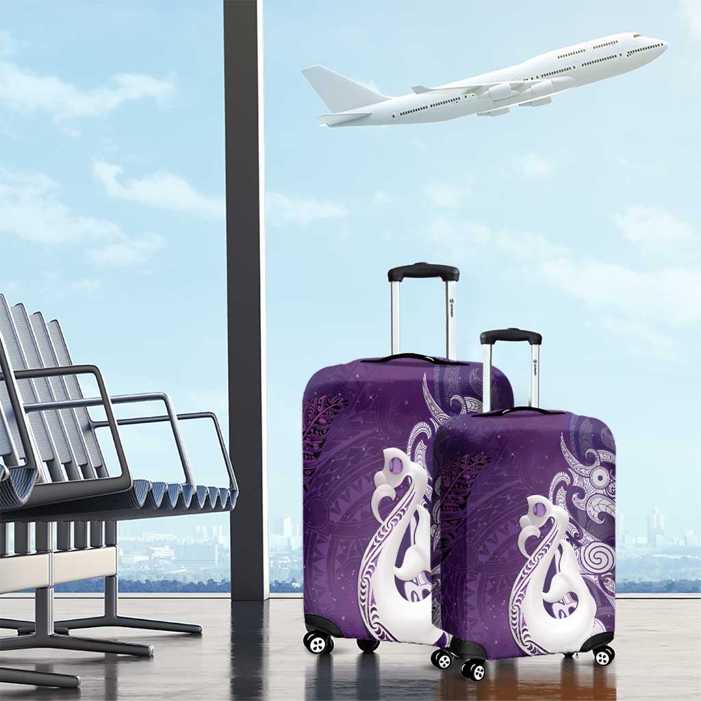 New Zealand Matariki Luggage Cover Maori Manaia Galaxy Silver Fern Purple Color