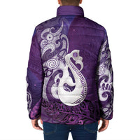 New Zealand Matariki Padded Jacket Maori Manaia Galaxy Silver Fern Purple Color
