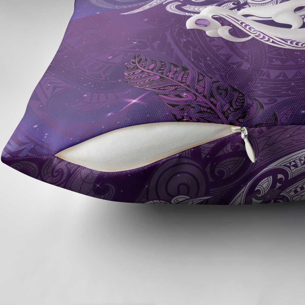 New Zealand Matariki Pillow Cover Maori Manaia Galaxy Silver Fern Purple Color