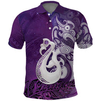 New Zealand Matariki Polo Shirt Maori Manaia Galaxy Silver Fern Purple Color LT22 Purple - Polynesian Pride