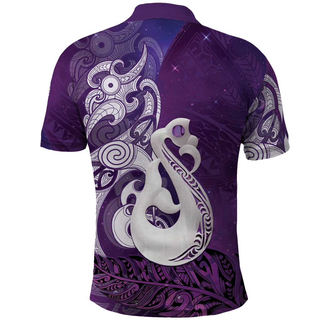 New Zealand Matariki Polo Shirt Maori Manaia Galaxy Silver Fern Purple Color LT22 - Polynesian Pride