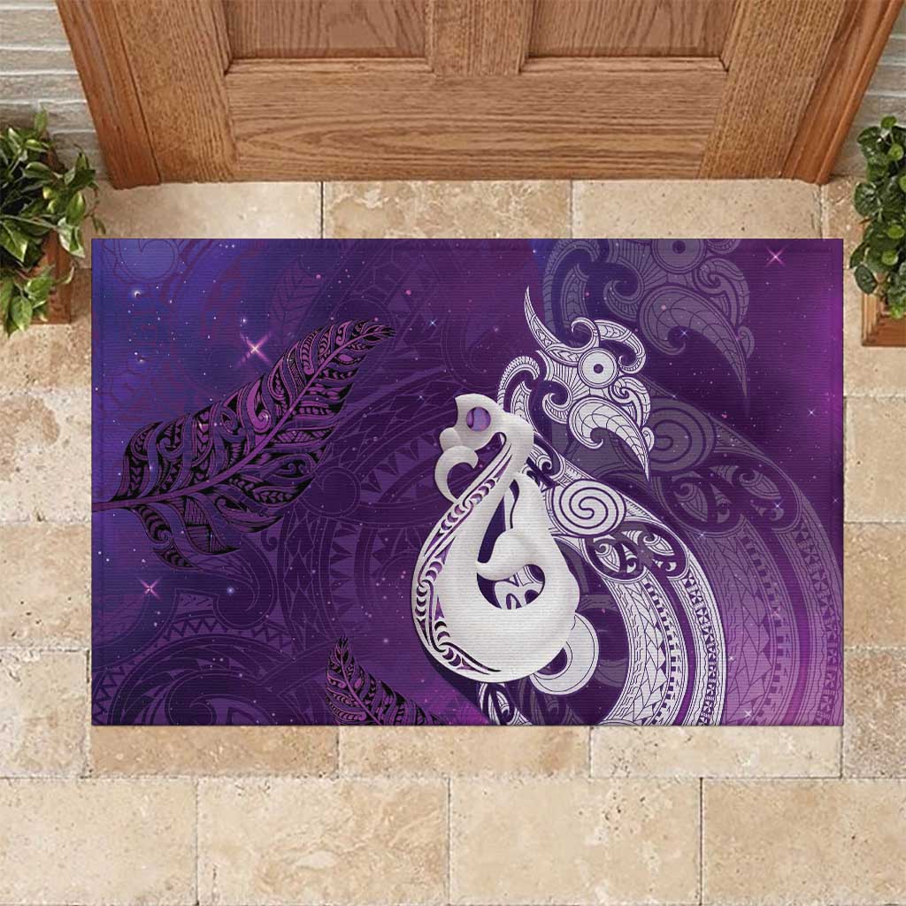 New Zealand Matariki Rubber Doormat Maori Manaia Galaxy Silver Fern Purple Color