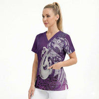New Zealand Matariki Scrub Top Maori Manaia Galaxy Silver Fern Purple Color