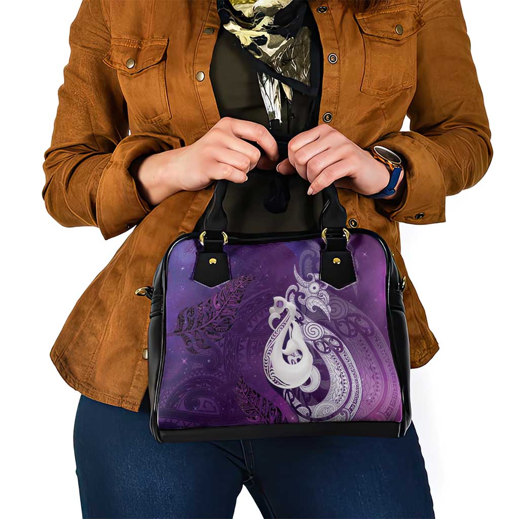New Zealand Matariki Shoulder Handbag Maori Manaia Galaxy Silver Fern Purple Color