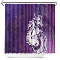 New Zealand Matariki Shower Curtain Maori Manaia Galaxy Silver Fern Purple Color