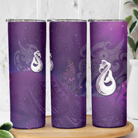 New Zealand Matariki Skinny Tumbler Maori Manaia Galaxy Silver Fern Purple Color