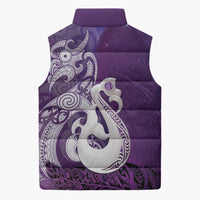 New Zealand Matariki Sleeveless Puffer Jacket Maori Manaia Galaxy Silver Fern Purple Color