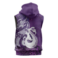 New Zealand Matariki Sleeveless Zip Hoodie Maori Manaia Galaxy Silver Fern Purple Color