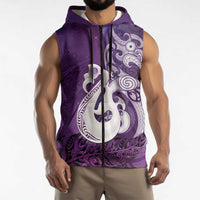 New Zealand Matariki Sleeveless Zip Hoodie Maori Manaia Galaxy Silver Fern Purple Color