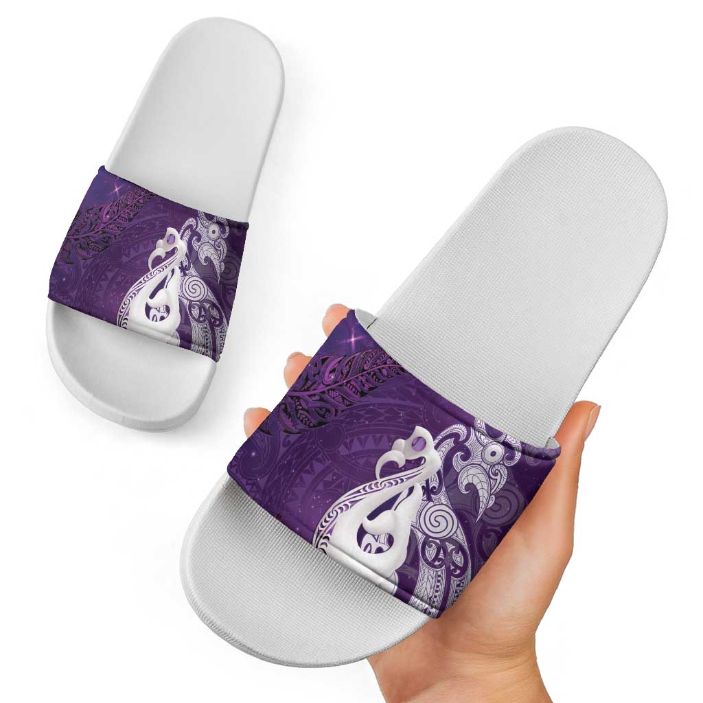 New Zealand Matariki Slide Sandals Maori Manaia Galaxy Silver Fern Purple Color