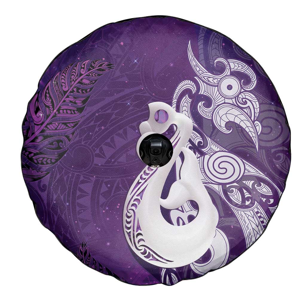 New Zealand Matariki Spare Tire Cover Maori Manaia Galaxy Silver Fern Purple Color