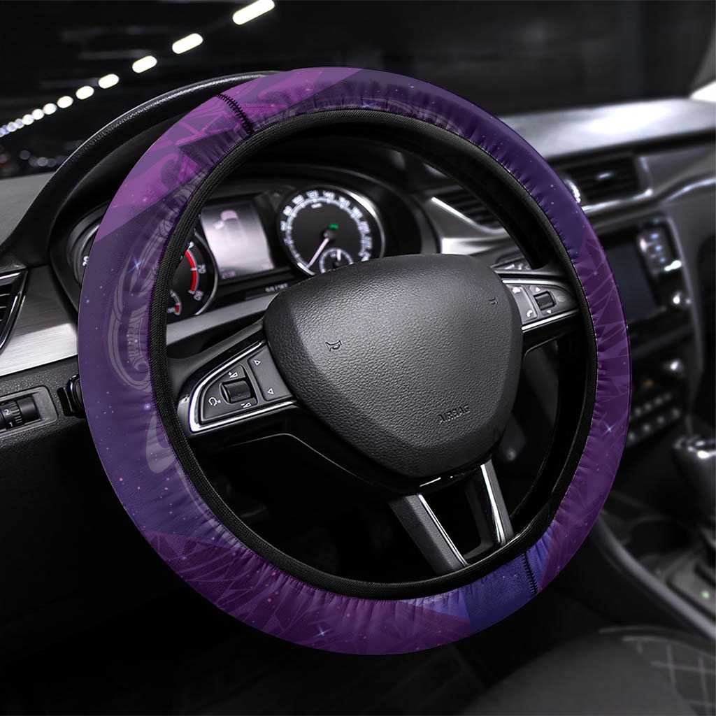 New Zealand Matariki Steering Wheel Cover Maori Manaia Galaxy Silver Fern Purple Color