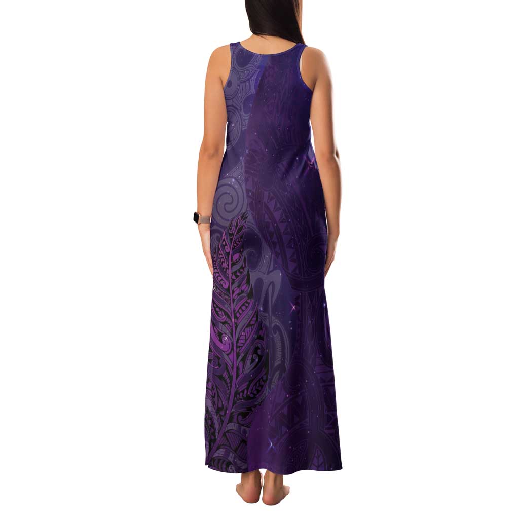 New Zealand Matariki Tank Maxi Dress Maori Manaia Galaxy Silver Fern Purple Color