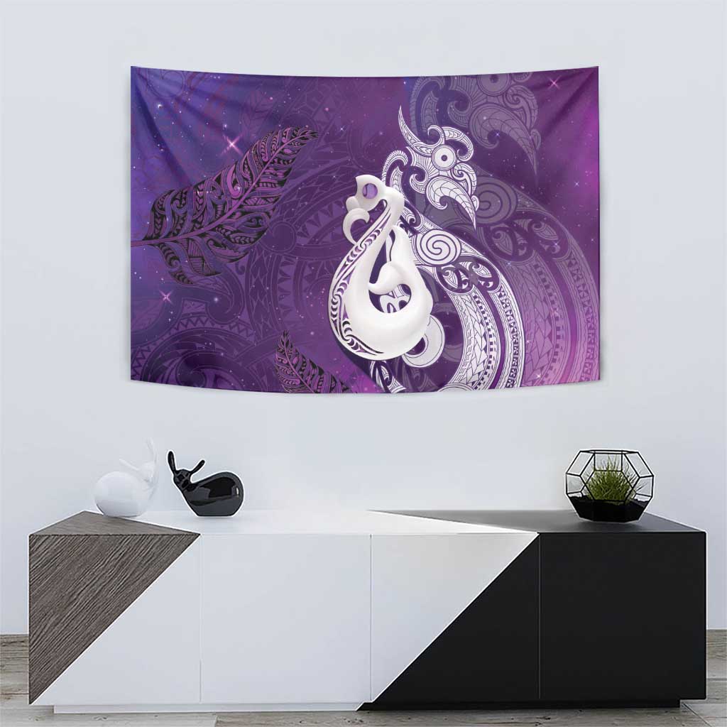 New Zealand Matariki Tapestry Maori Manaia Galaxy Silver Fern Purple Color