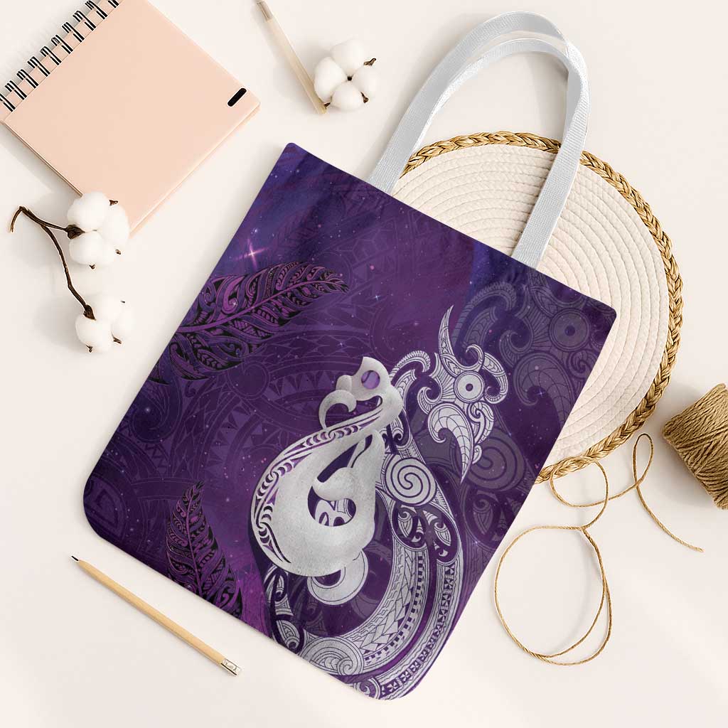 New Zealand Matariki Tote Bag Maori Manaia Galaxy Silver Fern Purple Color